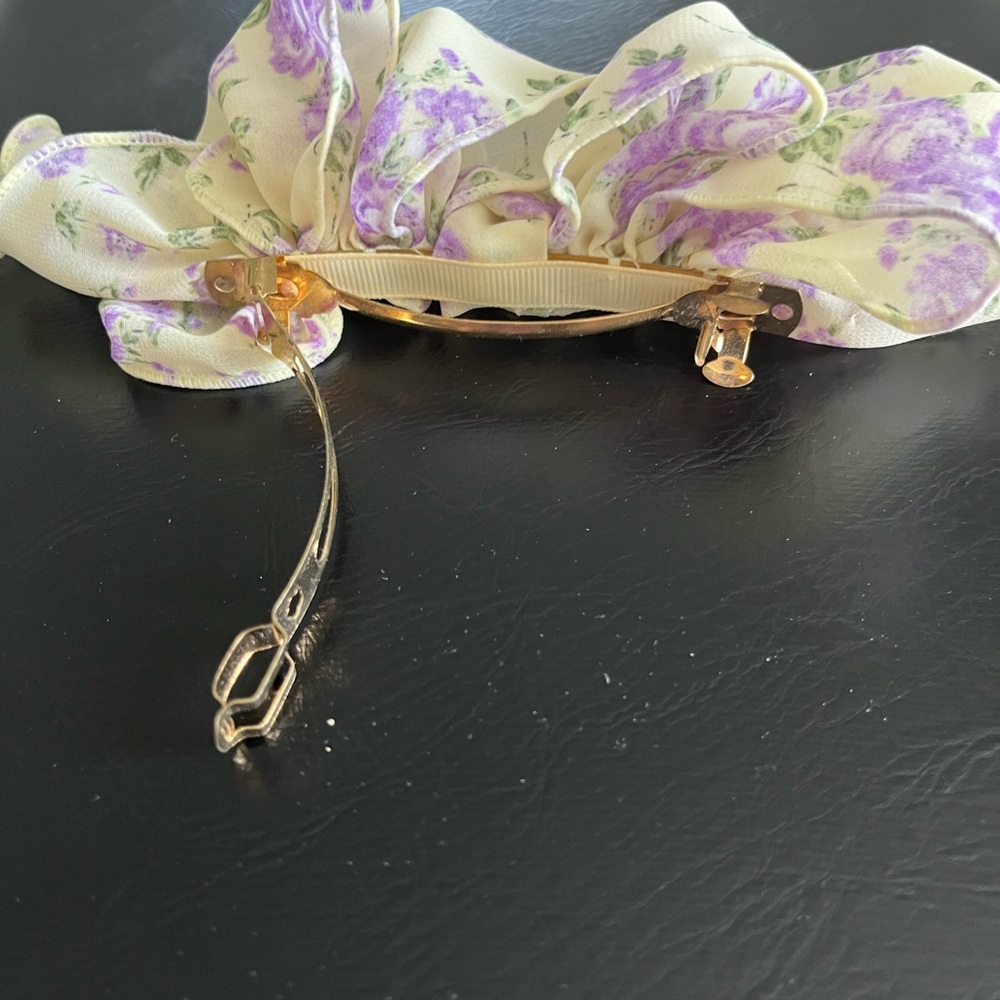 Anthropologie Yellow Floral Bow Barette with Purple and Green Flowers - Picture 6 of 6